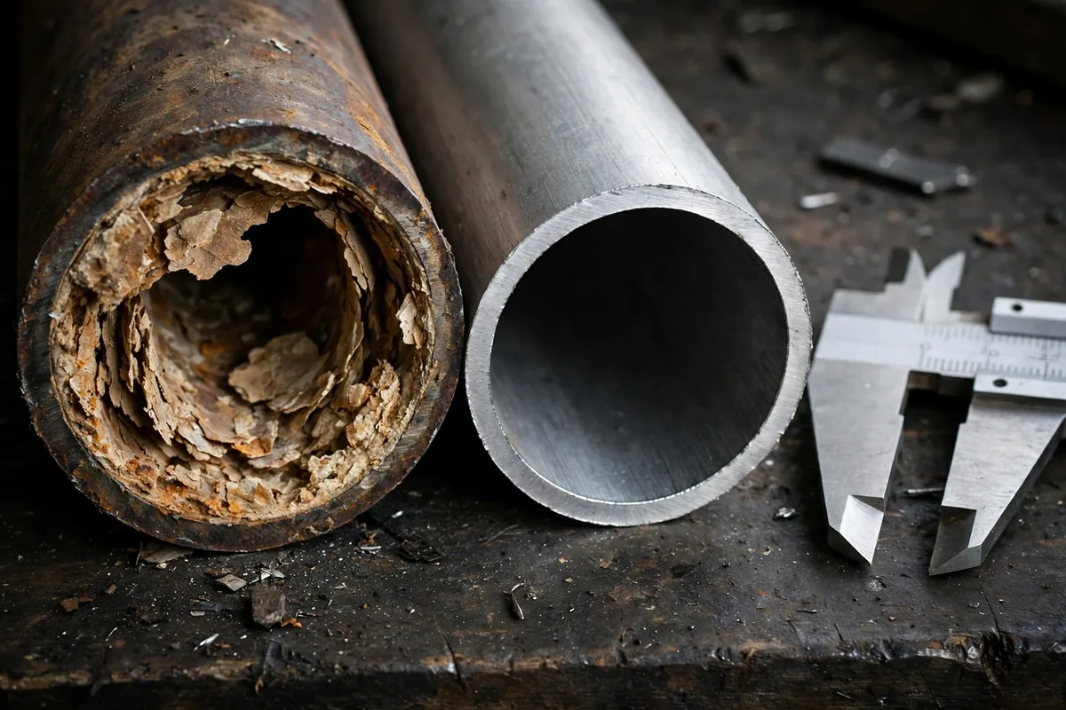Burst Pipe Replacement — Cross-Sections Of Thinned And Sound Pipe Side By Side