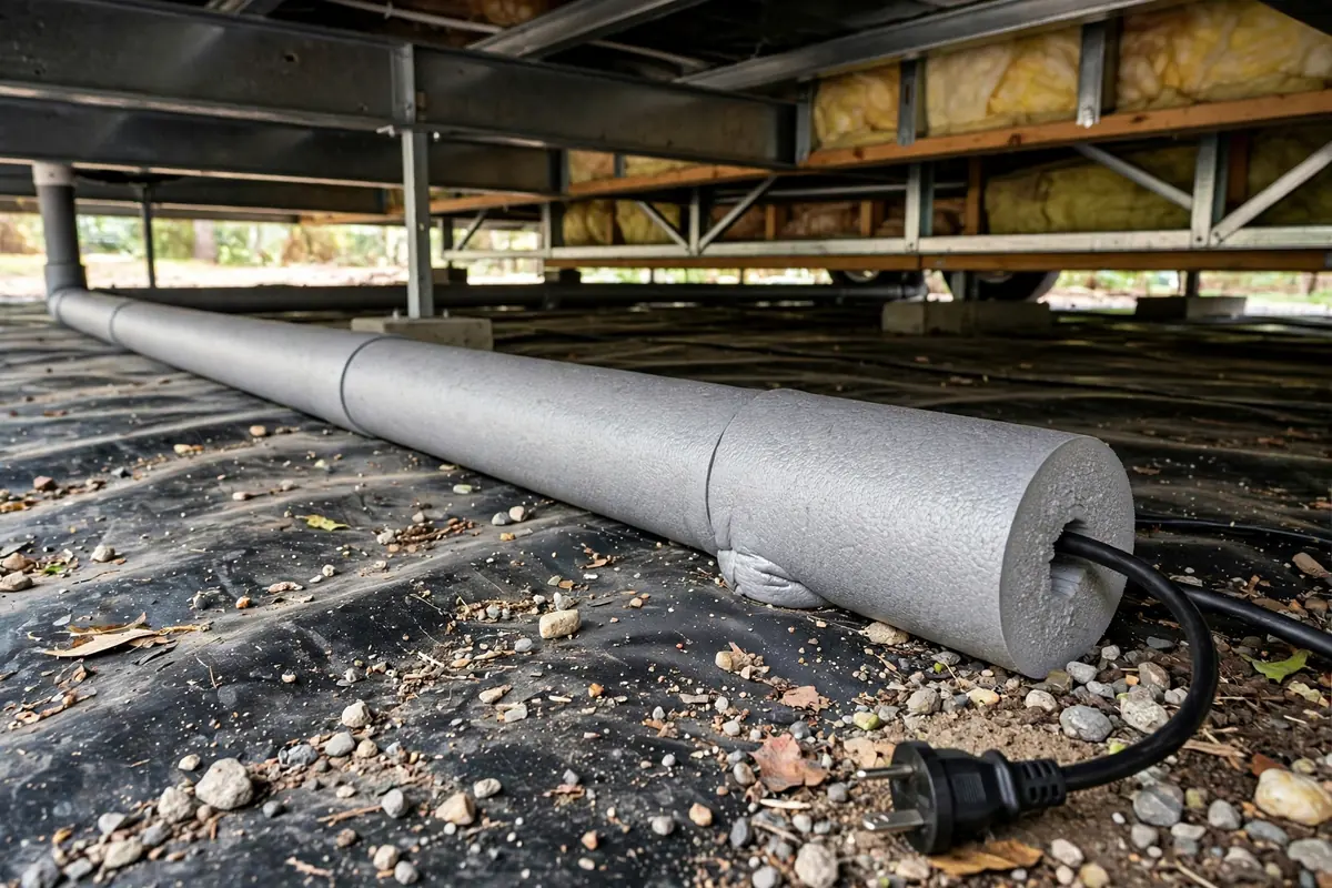 Mobile Home Burst Pipe — Heat Tape Wrapped On The Water Service Entry Pipe