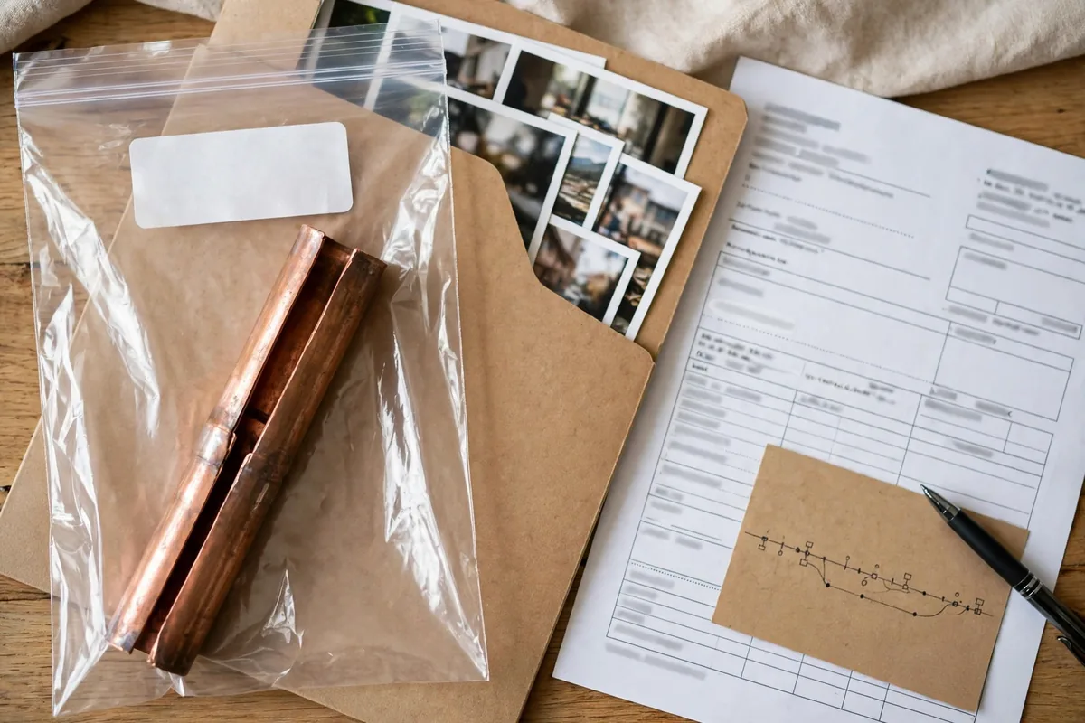 Burst Pipe Insurance Claim — The Kept Cut-Out Pipe Section In A Labelled Bag