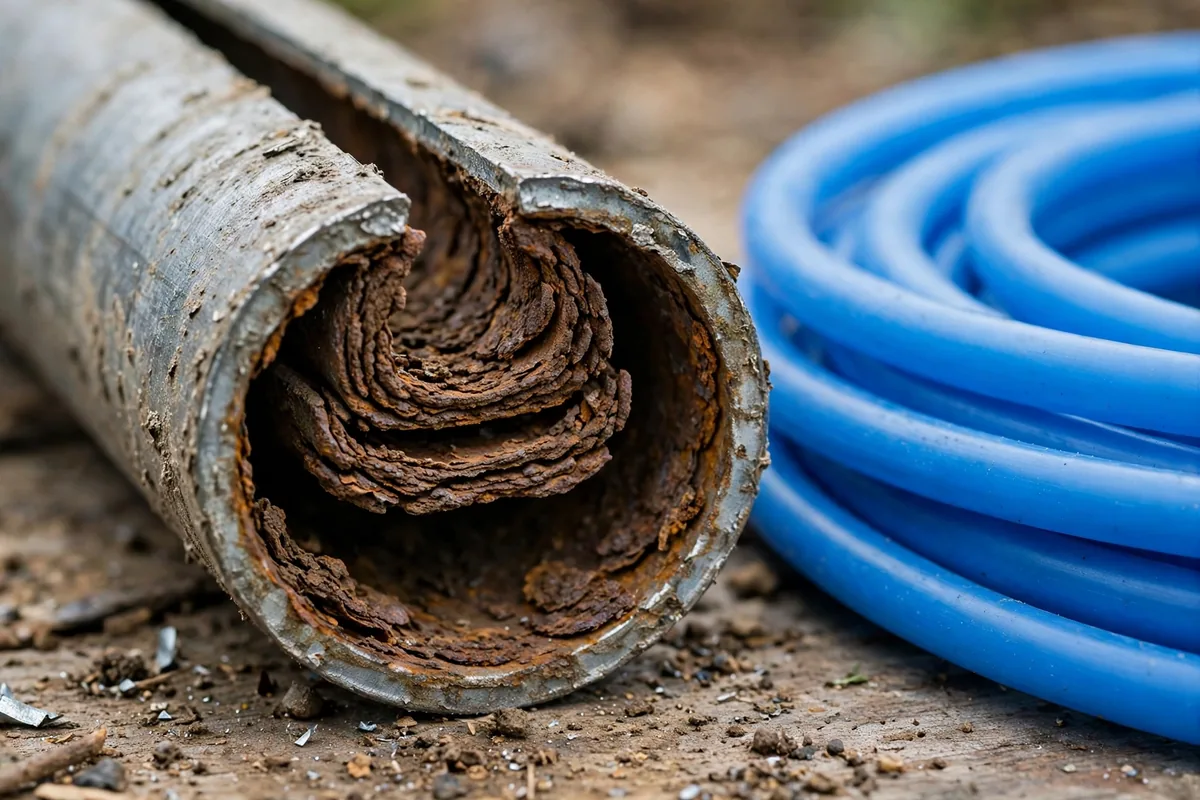 Galvanized Pipe Replacement — A Sliced Galvanized Section Showing Scale Narrowing The Bore