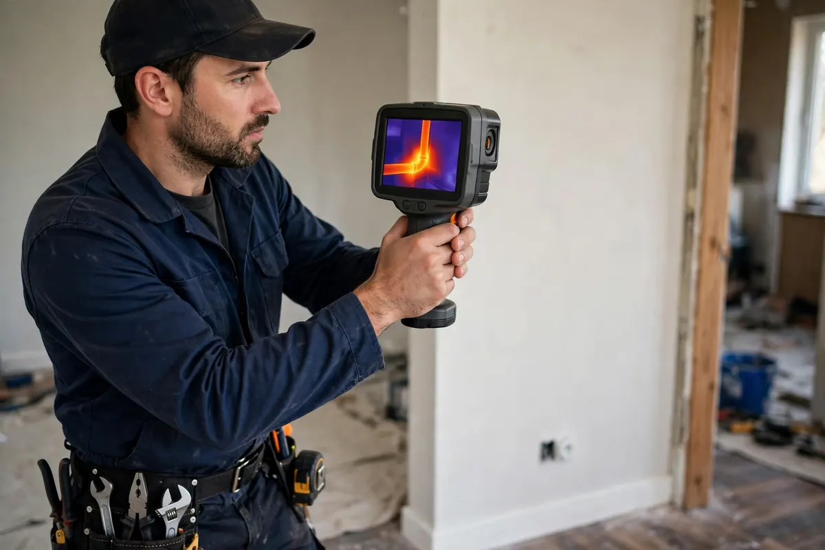 Leak Detection — A Thermal Imaging Camera Showing A Hidden Leak Behind A Wall