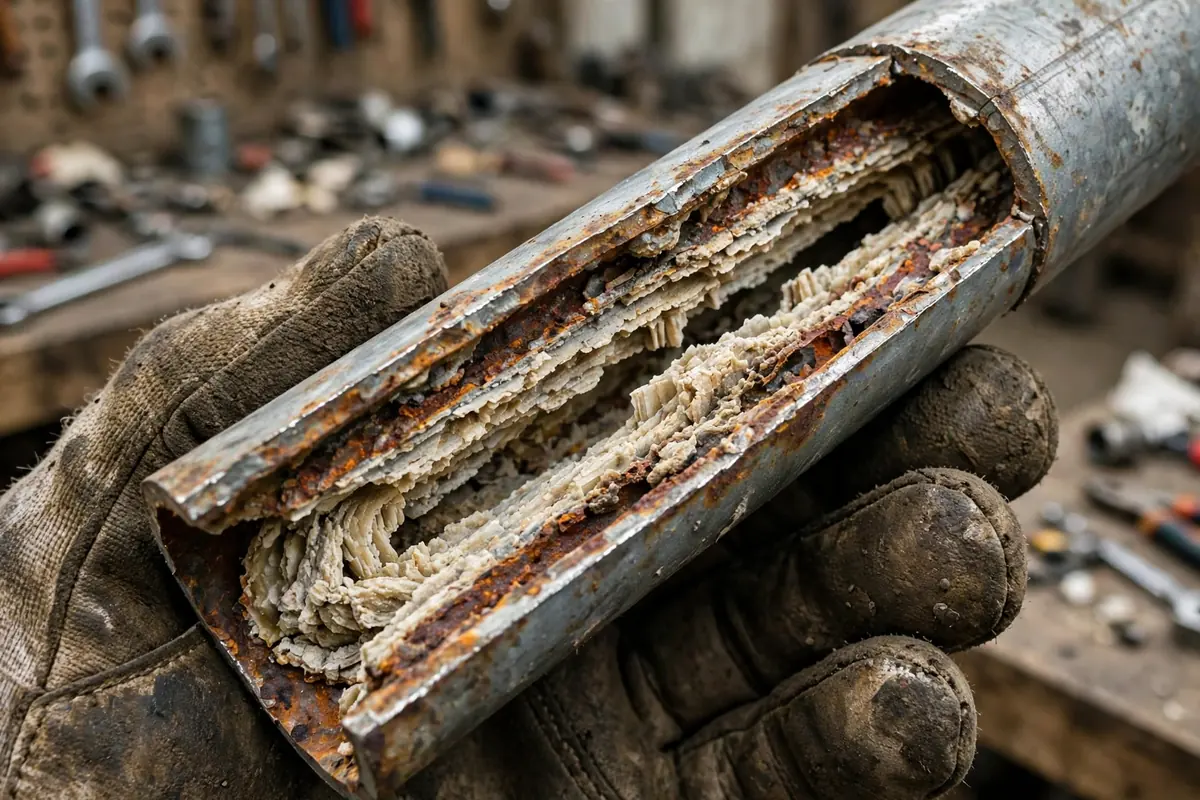 Repiping — The Inside Of An Old Pipe Narrowed By Rust And Mineral Scale